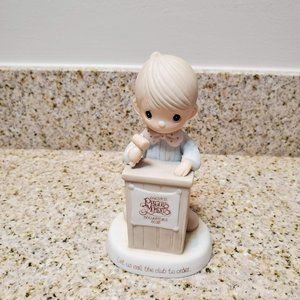 Precious Moments Figurine, Let Us Call the Club to Order, Boy Podium 1983 E-0303